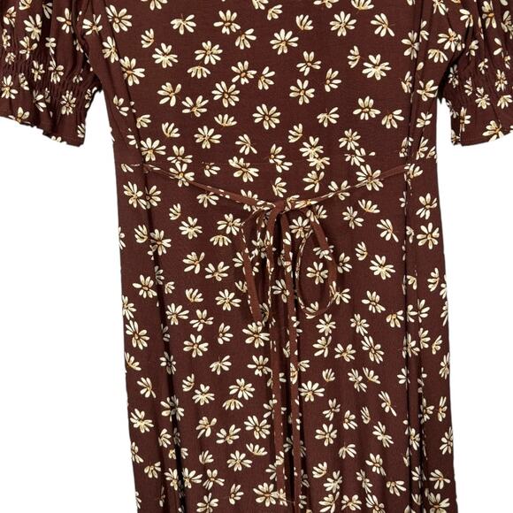 Mango MNG Brown Floral Print Midi Dress 2 Button Front Cottage Dainty Retro - Picture 7 of 9